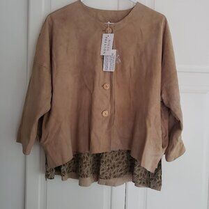 Nigel Preston Lambskin Jacket Cardigan Button Front - Taupe - Womens XS - NEW